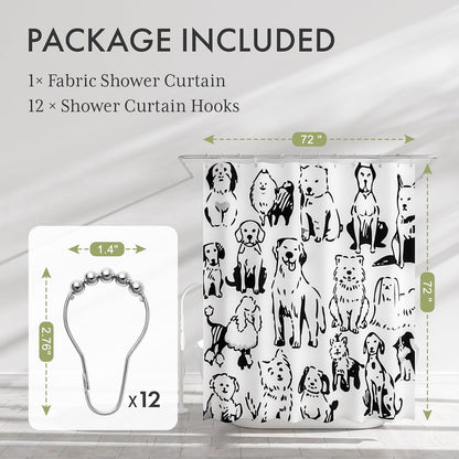 Shower Curtain, Cloth Ombre Black Shower Curtain Set with 12 Hooks, Washable Fabric Black and White Shower Curtain, Rustic Farmhouse Bathroom Shower Curtain, 72x72 Inches