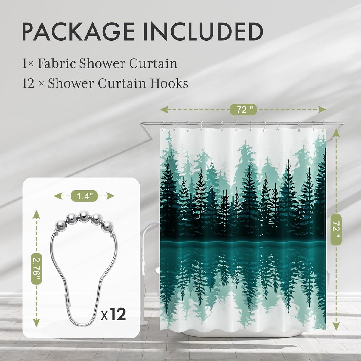 Shower Curtain, Cloth Ombre Black Shower Curtain Set with 12 Hooks, Washable Fabric Black and White Shower Curtain, Rustic Farmhouse Bathroom Shower Curtain, 72x72 Inches