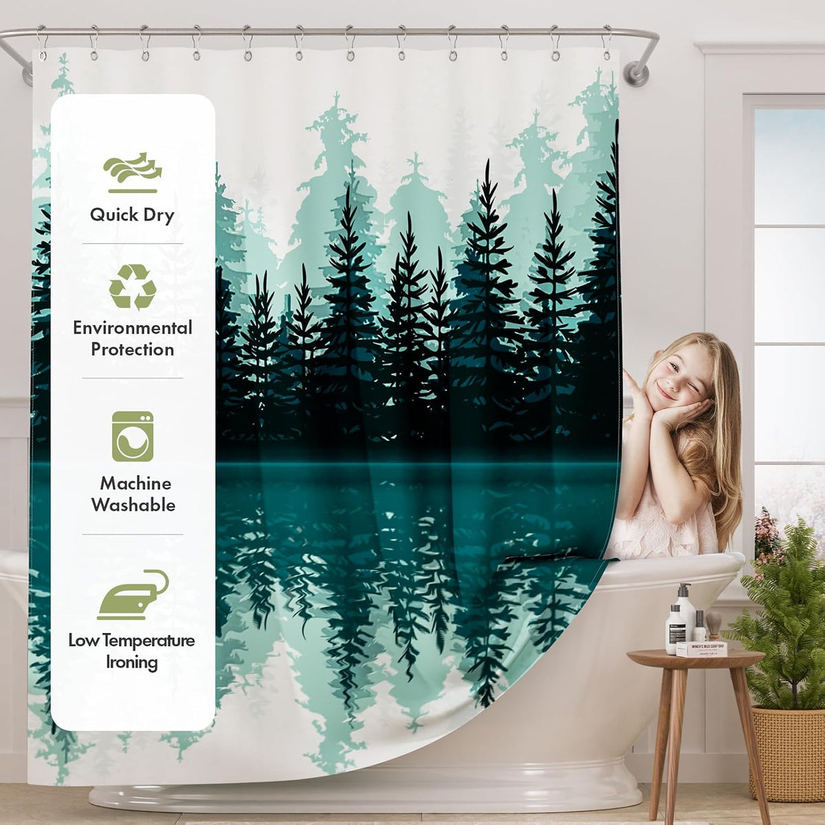 Shower Curtain, Cloth Ombre Black Shower Curtain Set with 12 Hooks, Washable Fabric Black and White Shower Curtain, Rustic Farmhouse Bathroom Shower Curtain, 72x72 Inches