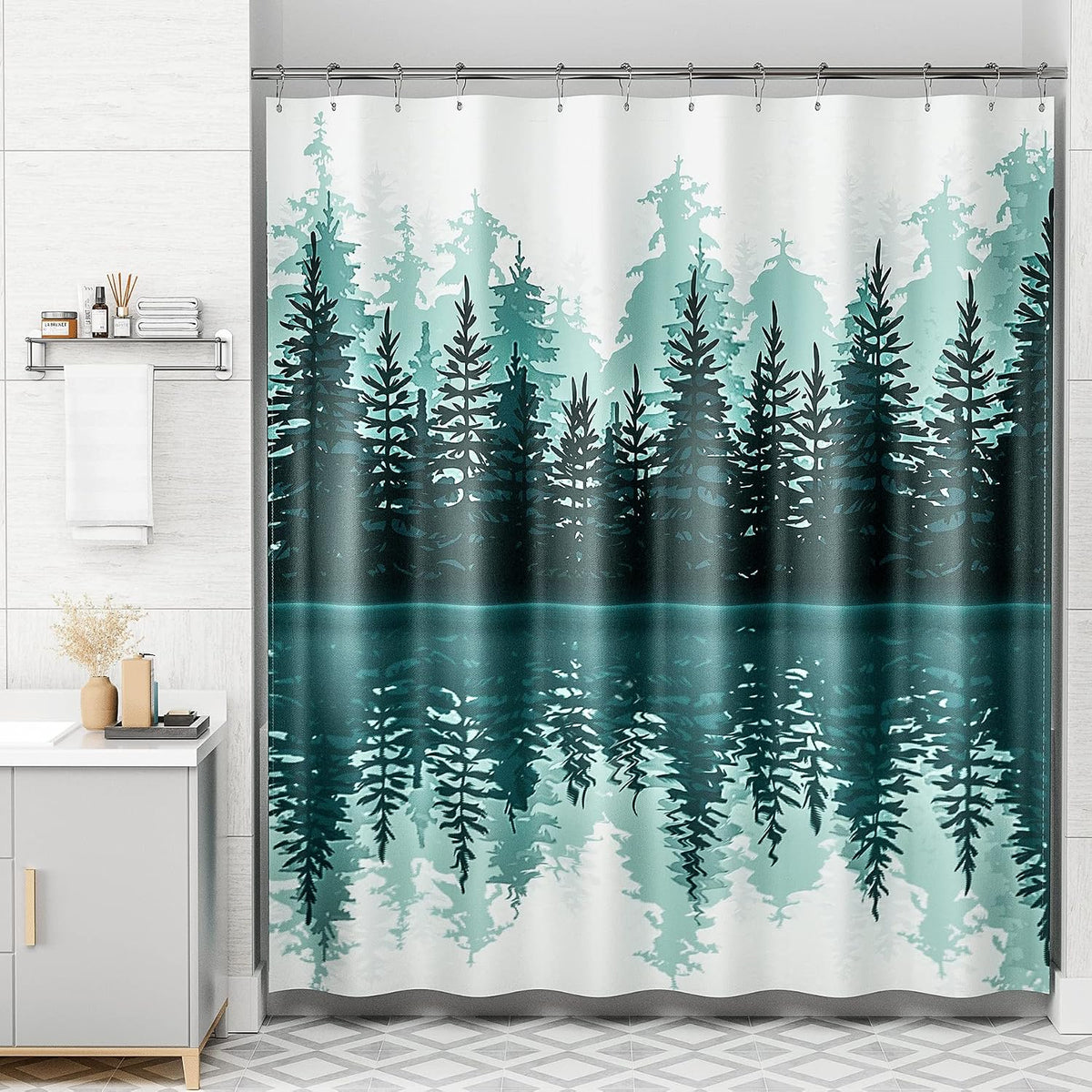 Shower Curtain, Cloth Ombre Black Shower Curtain Set with 12 Hooks, Washable Fabric Black and White Shower Curtain, Rustic Farmhouse Bathroom Shower Curtain, 72x72 Inches