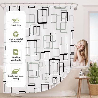 Shower Curtain, Cloth Ombre Black Shower Curtain Set with 12 Hooks, Washable Fabric Black and White Shower Curtain, Rustic Farmhouse Bathroom Shower Curtain, 72x72 Inches