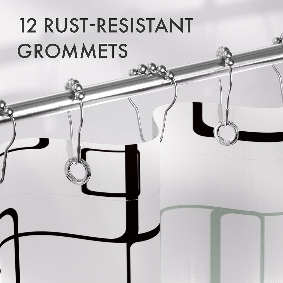 Shower Curtain, Cloth Ombre Black Shower Curtain Set with 12 Hooks, Washable Fabric Black and White Shower Curtain, Rustic Farmhouse Bathroom Shower Curtain, 72x72 Inches