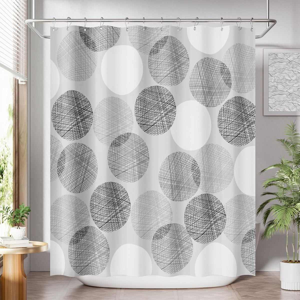 Shower Curtain, Cloth Ombre Black Shower Curtain Set with 12 Hooks, Washable Fabric Black and White Shower Curtain, Rustic Farmhouse Bathroom Shower Curtain, 72x72 Inches