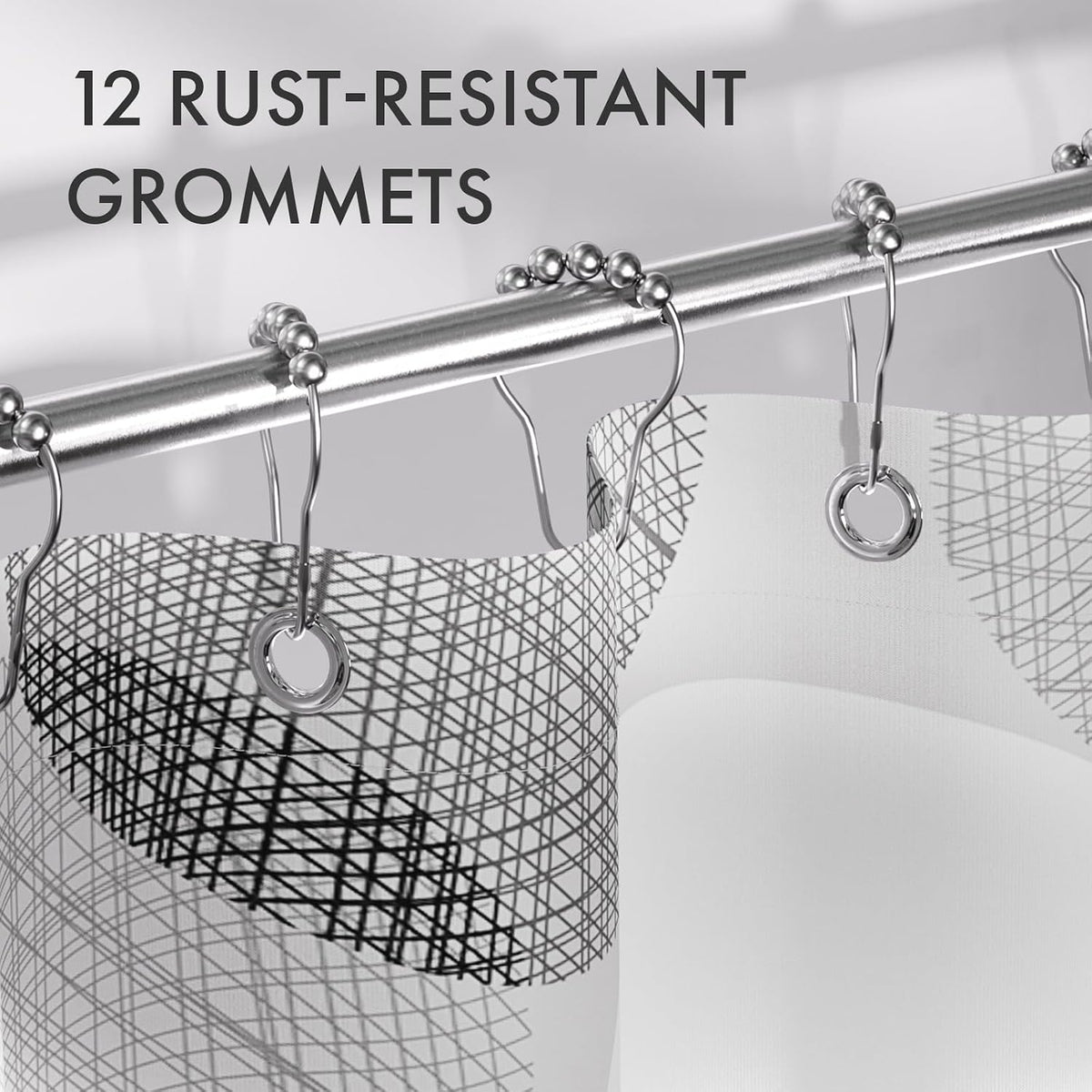 Shower Curtain, Cloth Ombre Black Shower Curtain Set with 12 Hooks, Washable Fabric Black and White Shower Curtain, Rustic Farmhouse Bathroom Shower Curtain, 72x72 Inches