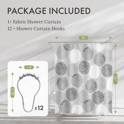 Shower Curtain, Cloth Ombre Black Shower Curtain Set with 12 Hooks, Washable Fabric Black and White Shower Curtain, Rustic Farmhouse Bathroom Shower Curtain, 72x72 Inches