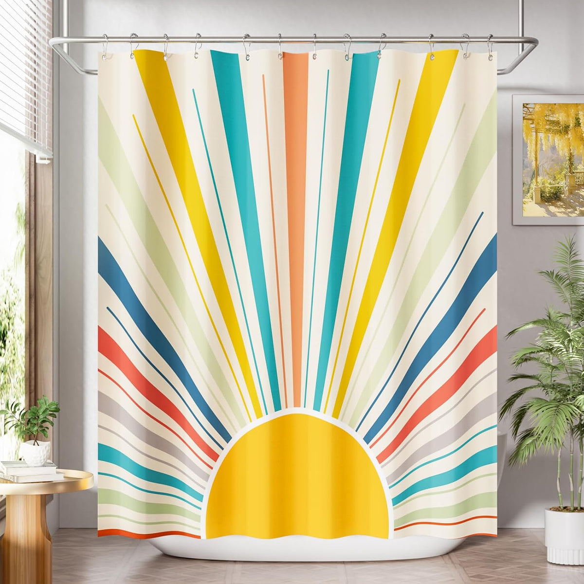 Shower Curtain, Cloth Ombre Black Shower Curtain Set with 12 Hooks, Washable Fabric Black and White Shower Curtain, Rustic Farmhouse Bathroom Shower Curtain, 72x72 Inches