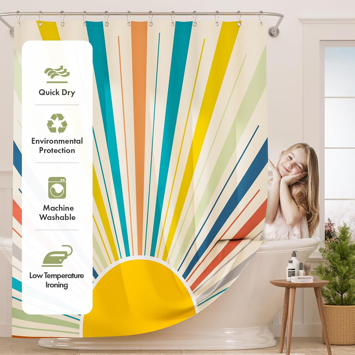 Shower Curtain, Cloth Ombre Black Shower Curtain Set with 12 Hooks, Washable Fabric Black and White Shower Curtain, Rustic Farmhouse Bathroom Shower Curtain, 72x72 Inches