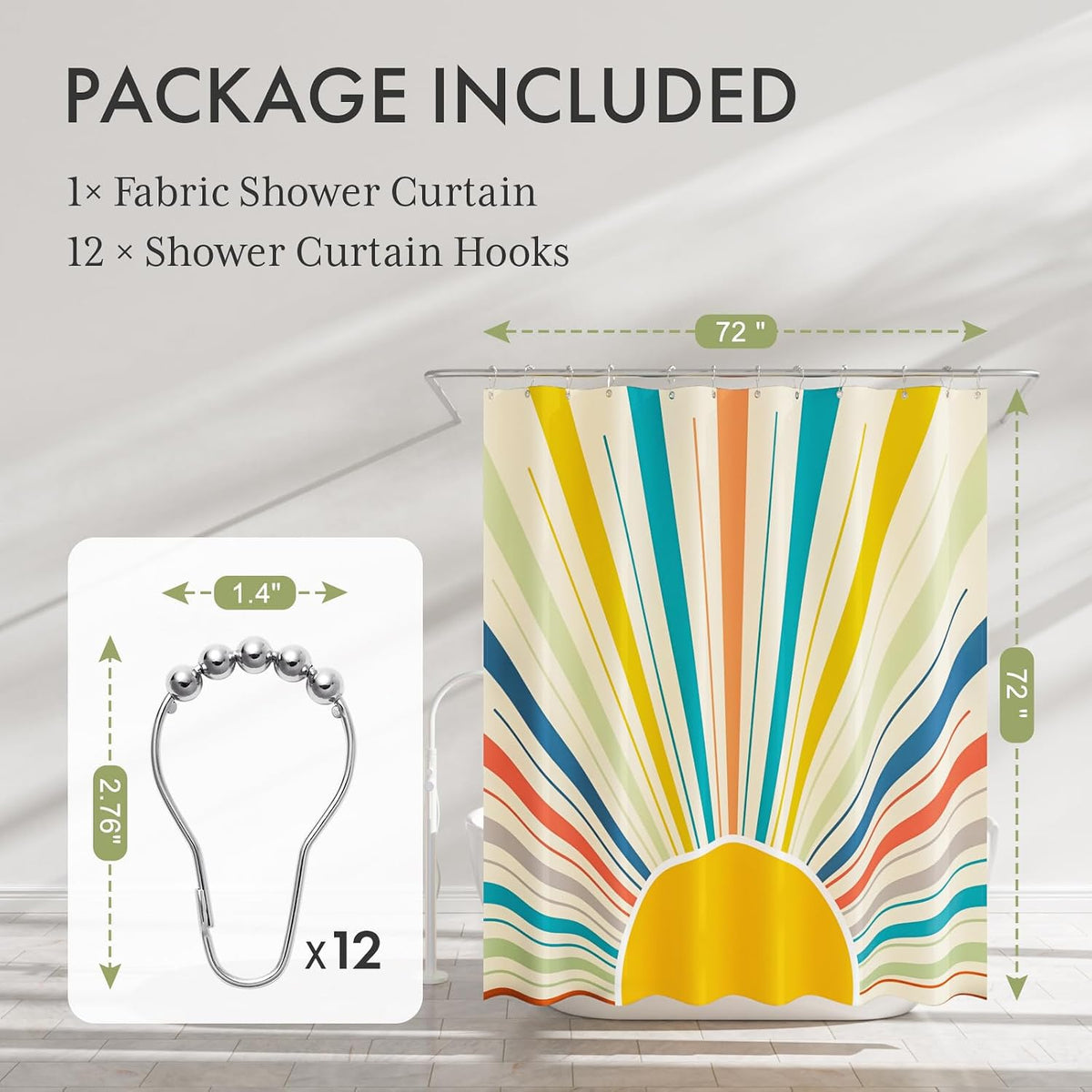 Shower Curtain, Cloth Ombre Black Shower Curtain Set with 12 Hooks, Washable Fabric Black and White Shower Curtain, Rustic Farmhouse Bathroom Shower Curtain, 72x72 Inches