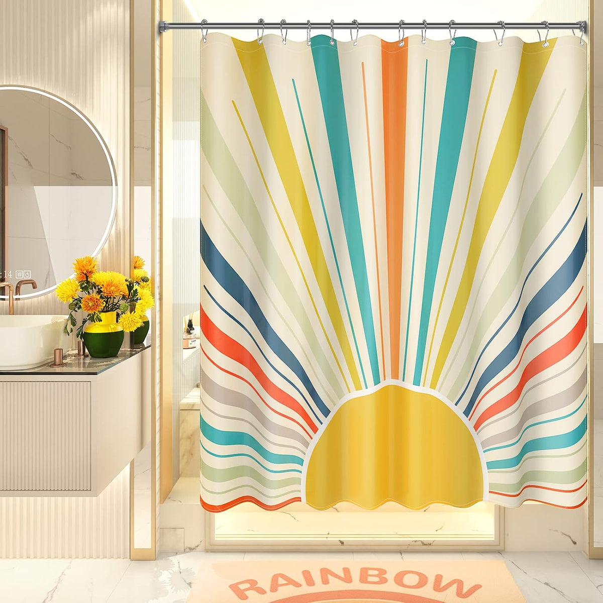 Shower Curtain, Cloth Ombre Black Shower Curtain Set with 12 Hooks, Washable Fabric Black and White Shower Curtain, Rustic Farmhouse Bathroom Shower Curtain, 72x72 Inches