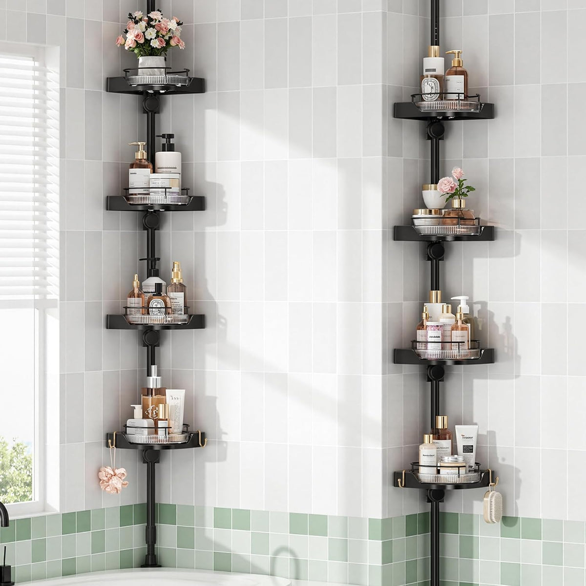 360° Rotating Corner Shower Caddy Tension Pole Organizer, Black
