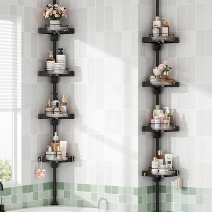 360° Rotating Corner Shower Caddy Tension Pole Organizer, Black