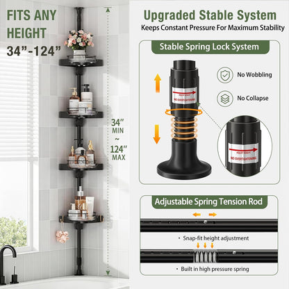 360° Rotating Corner Shower Caddy Tension Pole Organizer, Black