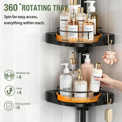 360° Rotating Corner Shower Caddy Tension Pole Organizer, Black