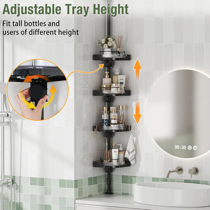 360° Rotating Corner Shower Caddy Tension Pole Organizer, Black