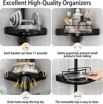 360° Rotating Corner Shower Caddy Tension Pole Organizer, Black
