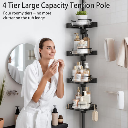 360° Rotating Corner Shower Caddy Tension Pole Organizer, Black