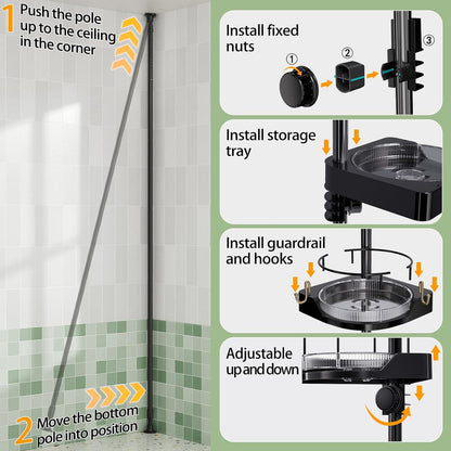 360° Rotating Corner Shower Caddy Tension Pole Organizer, Black