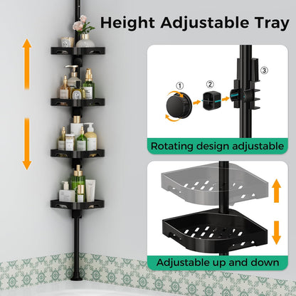 360° Rotating Corner Shower Caddy Tension Pole Organizer, Black