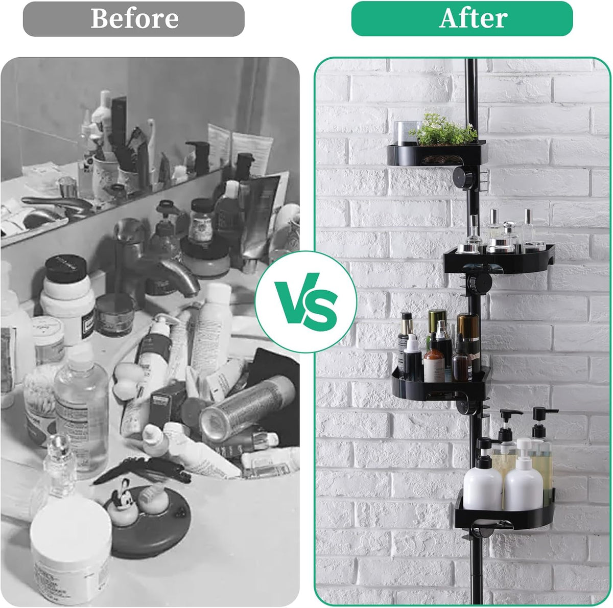 360° Rotating Corner Shower Caddy Tension Pole Organizer, Black