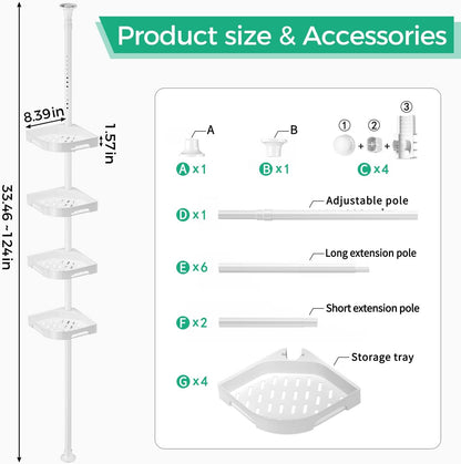 360° Rotating Corner Shower Caddy Tension Pole Organizer, Black