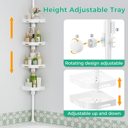 360° Rotating Corner Shower Caddy Tension Pole Organizer, Black