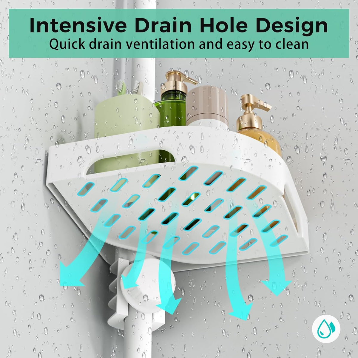 360° Rotating Corner Shower Caddy Tension Pole Organizer, Black