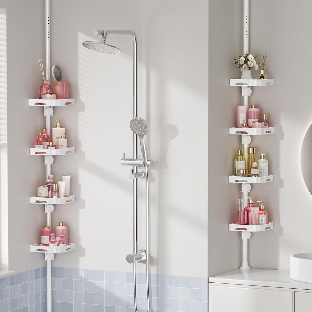 360° Rotating Corner Shower Caddy Tension Pole Organizer, Black