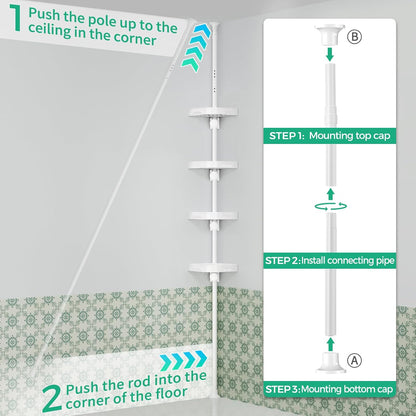 360° Rotating Corner Shower Caddy Tension Pole Organizer, Black
