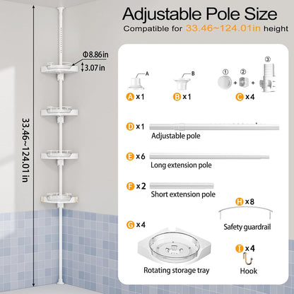 360° Rotating Corner Shower Caddy Tension Pole Organizer, Black