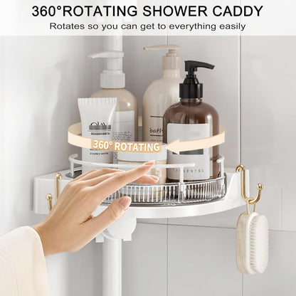 360° Rotating Corner Shower Caddy Tension Pole Organizer, Black