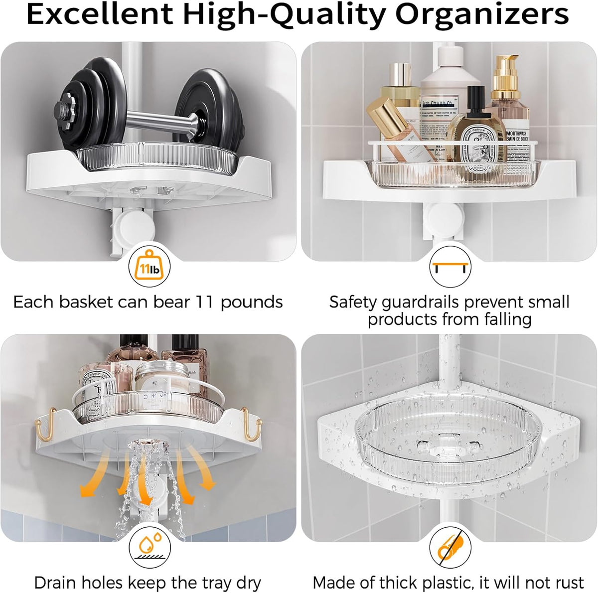 360° Rotating Corner Shower Caddy Tension Pole Organizer, Black