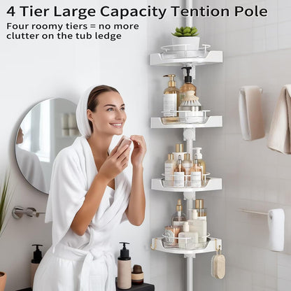 360° Rotating Corner Shower Caddy Tension Pole Organizer, Black