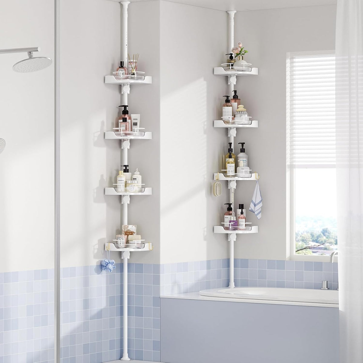 360° Rotating Corner Shower Caddy Tension Pole Organizer, Black