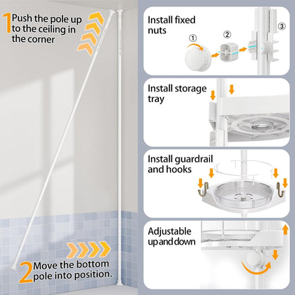 360° Rotating Corner Shower Caddy Tension Pole Organizer, Black
