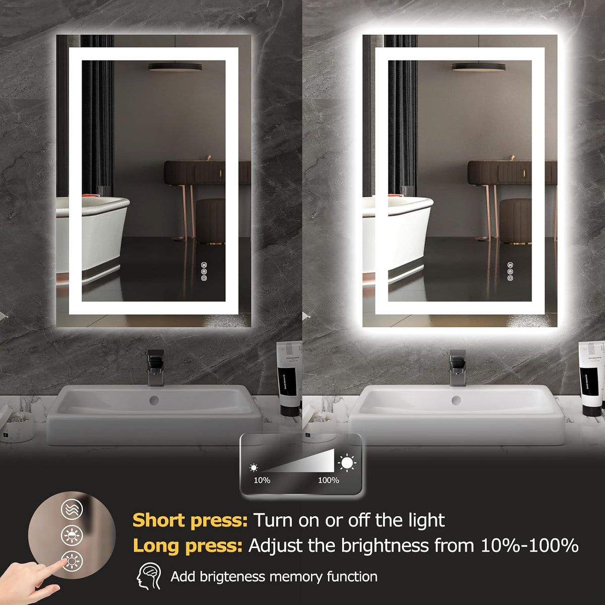 40"X32" LED Bathroom Mirror with Lights, UL Listed