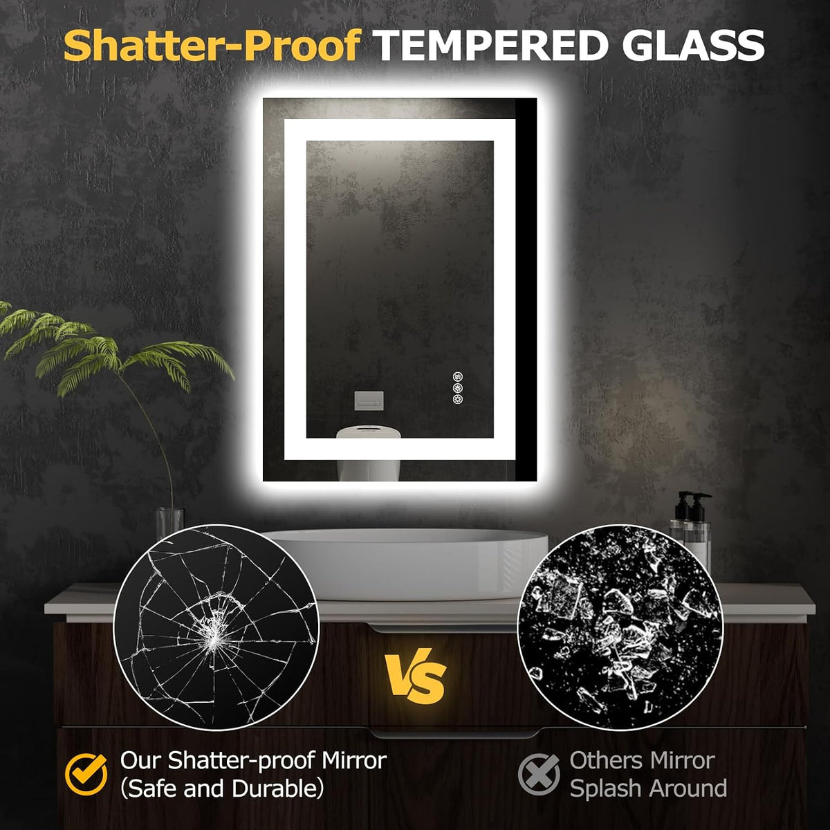 40"X32" LED Bathroom Mirror with Lights, UL Listed