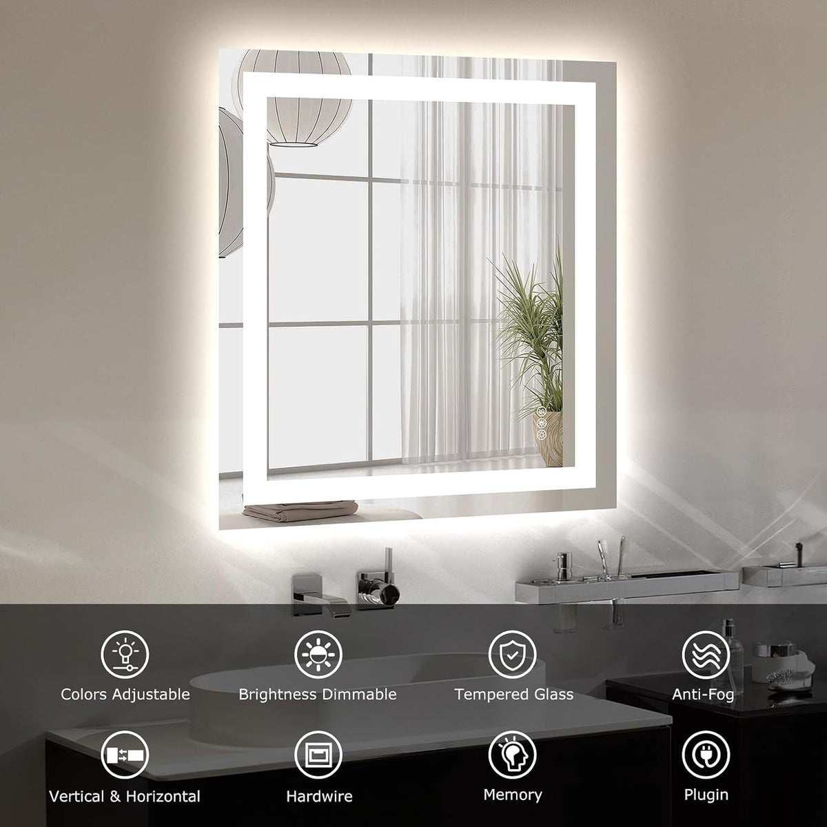 40"X32" LED Bathroom Mirror with Lights, UL Listed