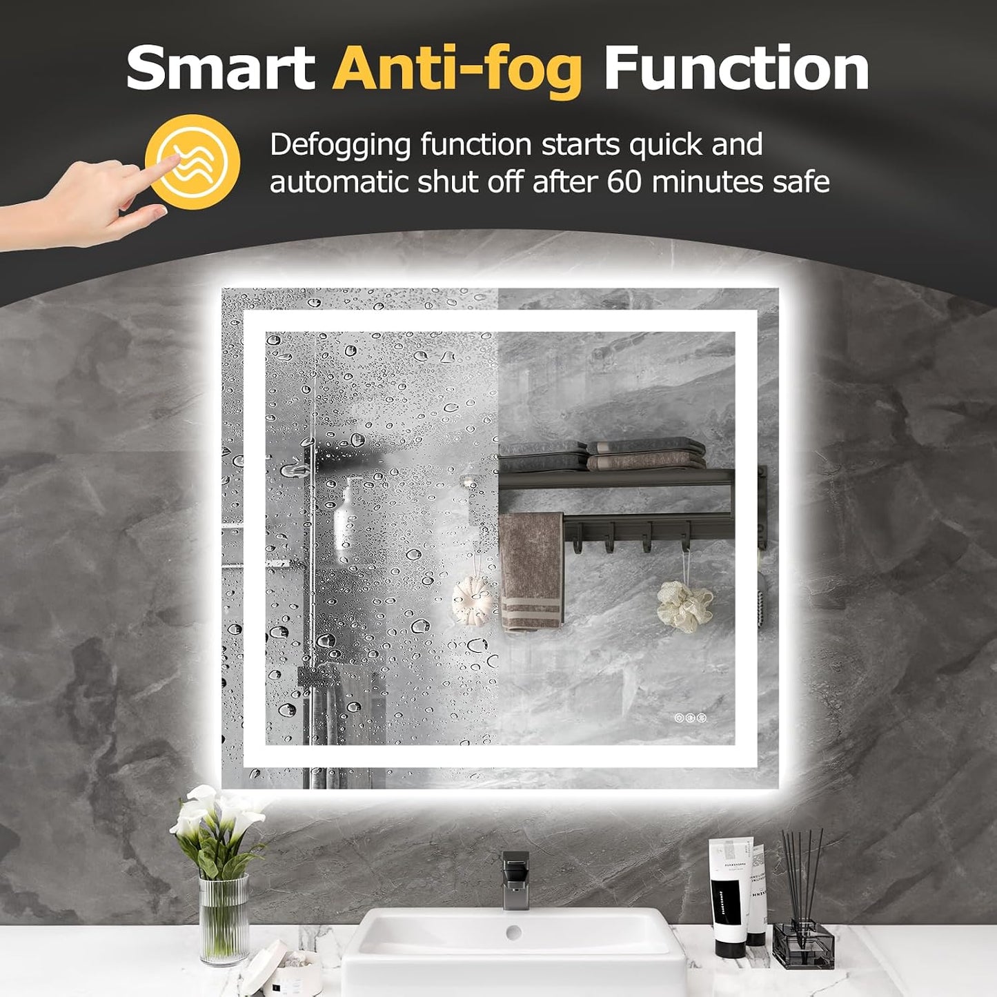 40"X32" LED Bathroom Mirror with Lights, UL Listed
