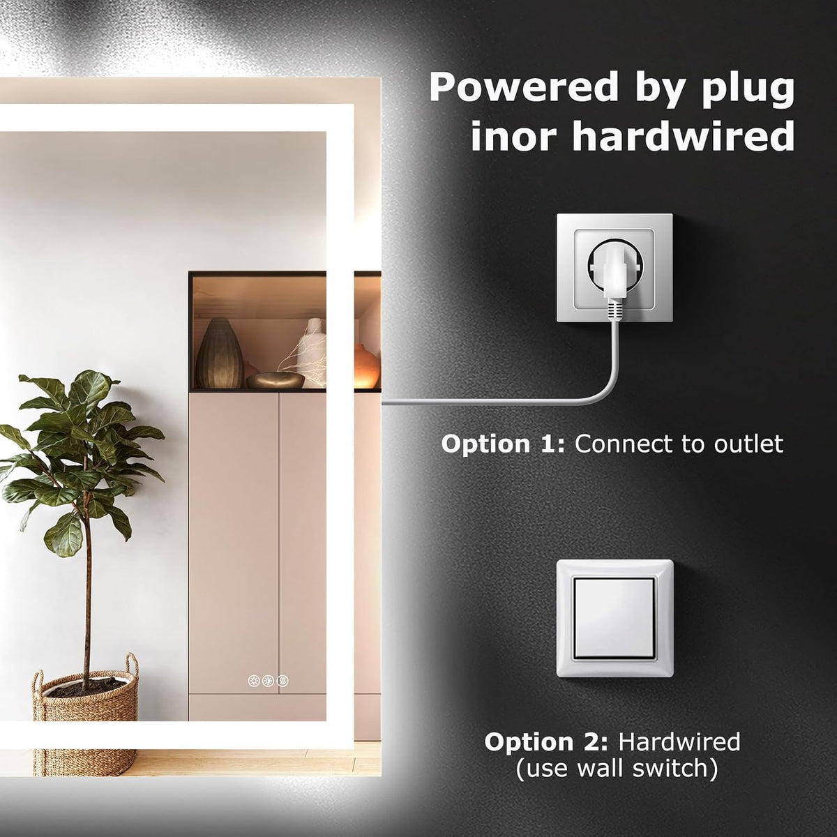 40"X32" LED Bathroom Mirror with Lights, UL Listed