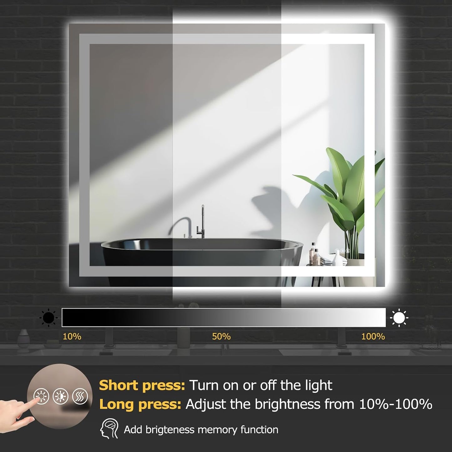 40"X32" LED Bathroom Mirror with Lights, UL Listed