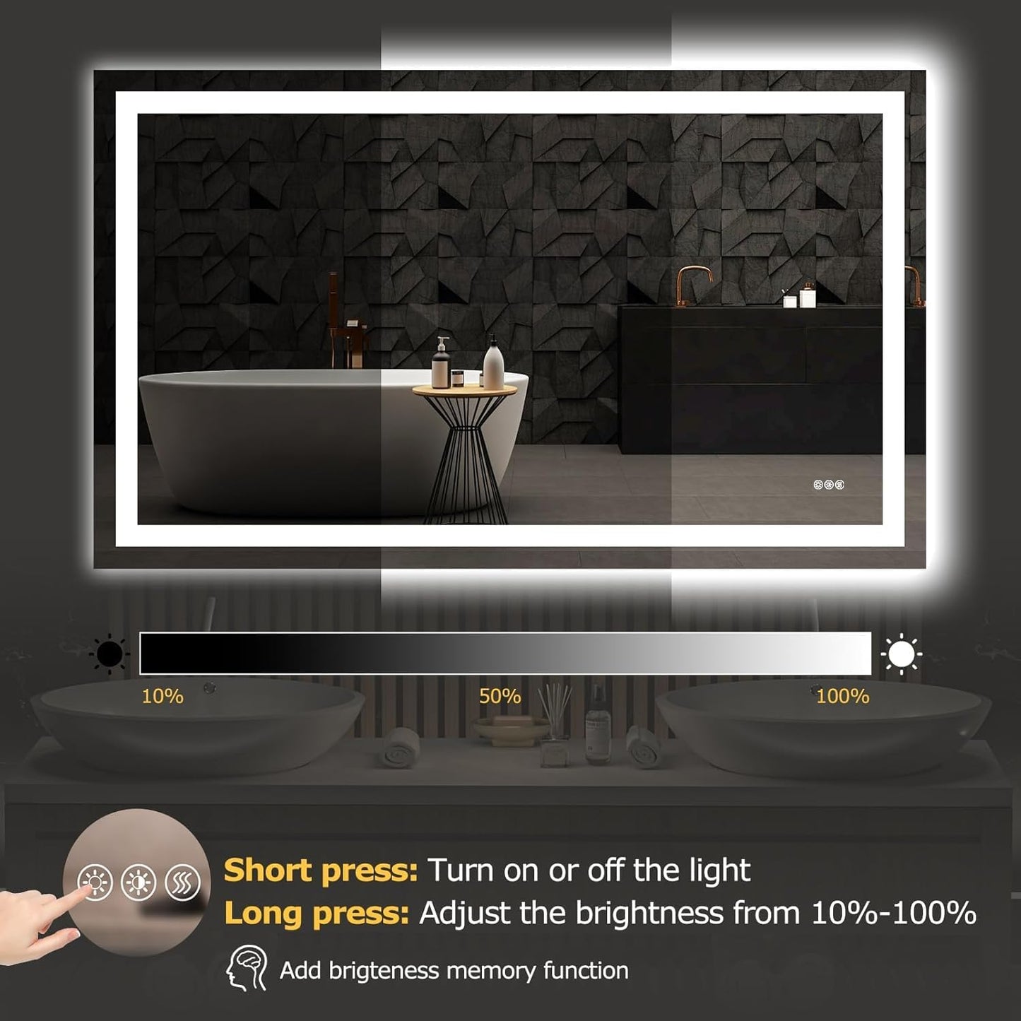 40"X32" LED Bathroom Mirror with Lights, UL Listed