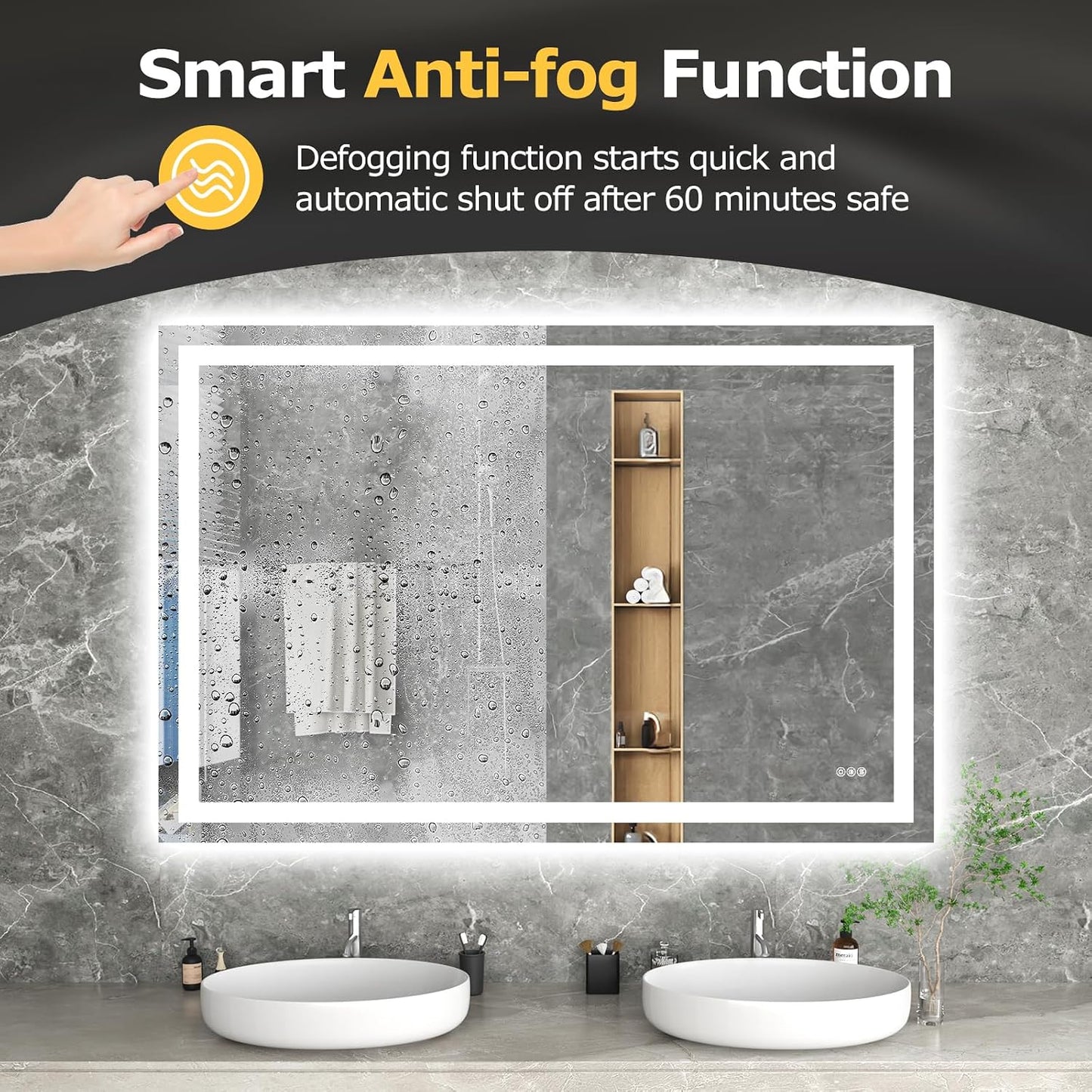 40"X32" LED Bathroom Mirror with Lights, UL Listed