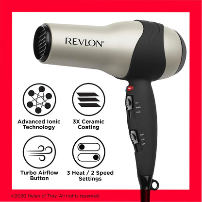 REVLON Turbo Hair Dryer | 1875 Watts of Maximum Shine, Fast Dry (Silver)