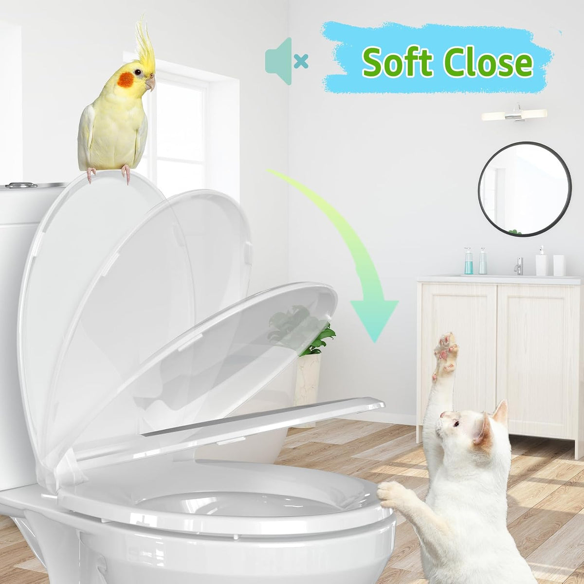Toilet Seat Round 16.5 Inch, Quick Release & Soft Close, Anti-Slip Never Loosen, Easy Clean, White, PP Material