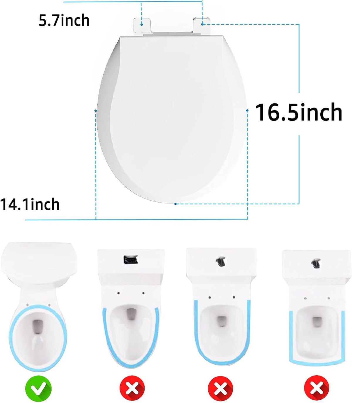 Toilet Seat Round 16.5 Inch, Quick Release & Soft Close, Anti-Slip Never Loosen, Easy Clean, White, PP Material