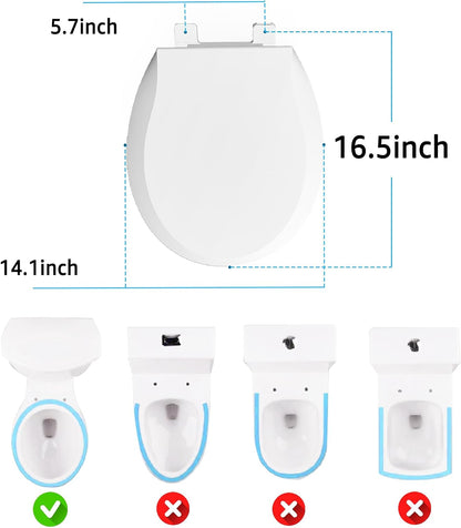 Toilet Seat Round 16.5 Inch, Quick Release & Soft Close, Anti-Slip Never Loosen, Easy Clean, White, PP Material