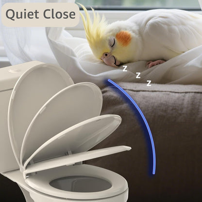 Toilet Seat Round 16.5 Inch, Quick Release & Soft Close, Anti-Slip Never Loosen, Easy Clean, White, PP Material