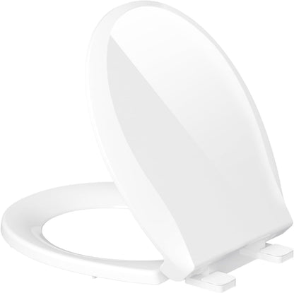 Toilet Seat Round 16.5 Inch, Quick Release & Soft Close, Anti-Slip Never Loosen, Easy Clean, White, PP Material