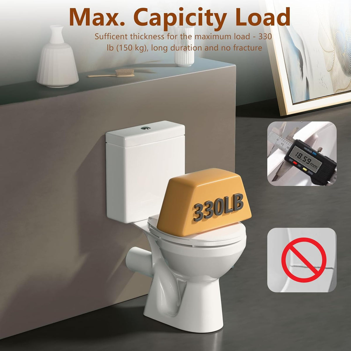 Toilet Seat Round 16.5 Inch, Quick Release & Soft Close, Anti-Slip Never Loosen, Easy Clean, White, PP Material