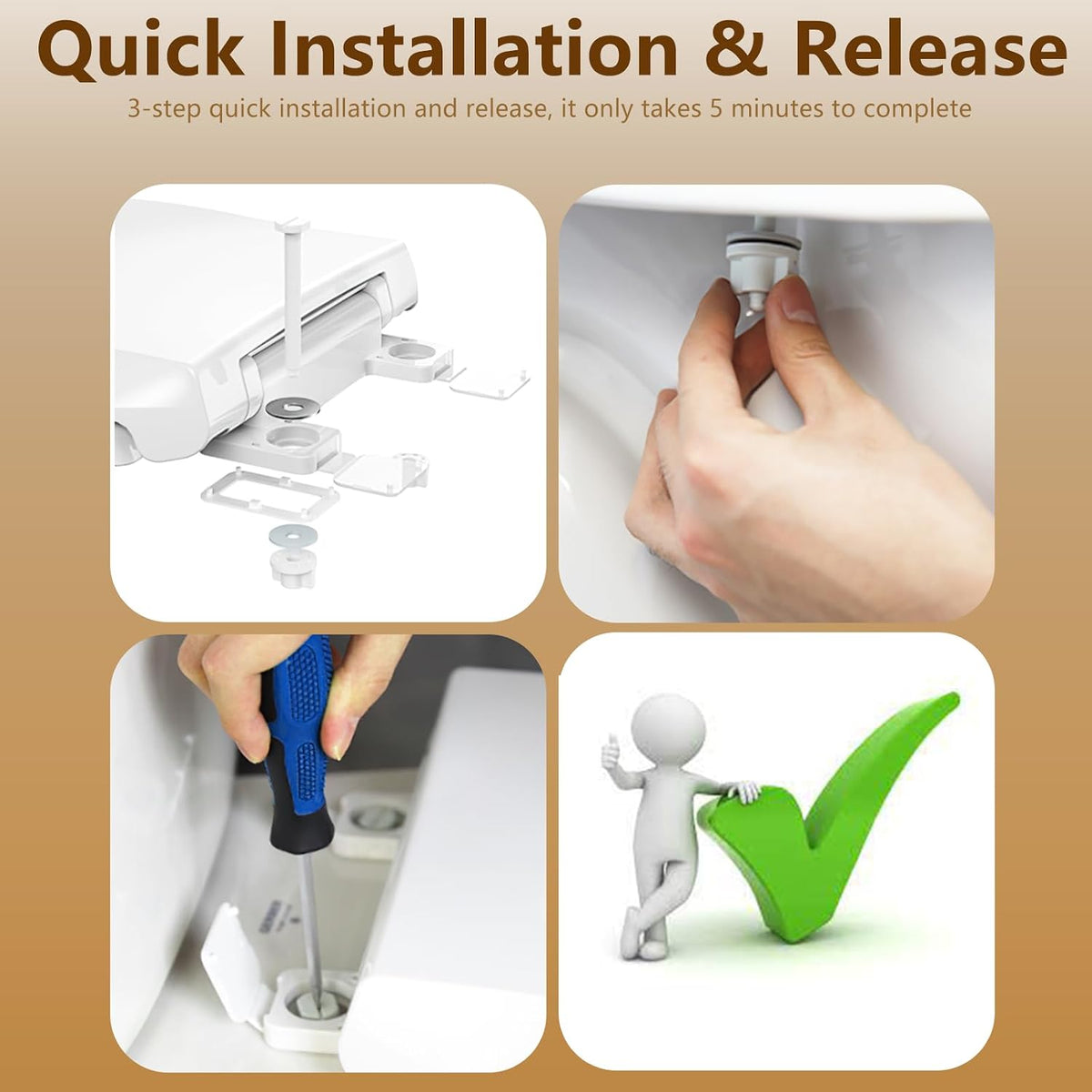 Toilet Seat Round 16.5 Inch, Quick Release & Soft Close, Anti-Slip Never Loosen, Easy Clean, White, PP Material